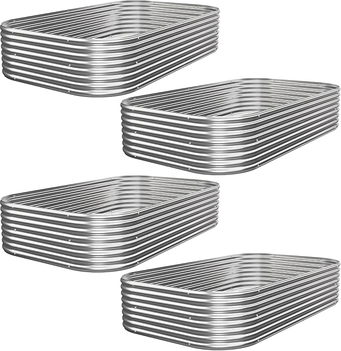 4 PCS 4x2ft Galvanized Raised Garden Bed Outdoor, Metal Garden Bed for Vegetables, Above Ground Garden Box for Flower, Steel Raised Beds for Gardening