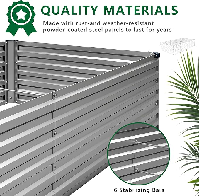 12x2x1.5FT Galvanized Raised Garden Bed,Vegetable Boxes-Rectangle Metal Flower Box,Large Planter Raised Beds Outdoor Garden for Planting,Fruit,Herb-Silver