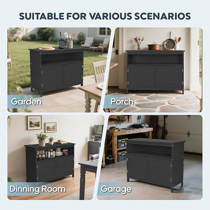 HIPS All-Weather Outdoor Storage Cabinet,Outdoor Sideboard with Magnetic Doors,3-Shelves Patio Storage Cabinet, Used for Garden,Buffet Cabinet,TV Stand, Bar Table,Balcony