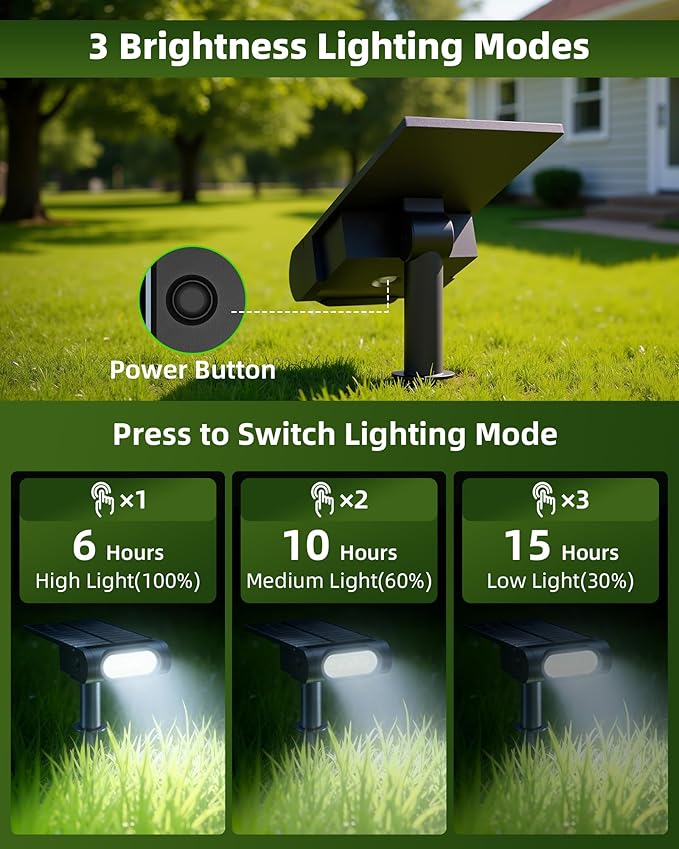EZVALO Solar Spot Lights Outdoor IP67 Waterproof, Adjustable Solar Landscape Lights, 3 Lighting Modes Solar Spotlights for Outside Yard Garden Plant Trees Pathway Flag (Cool White-2Pack)
