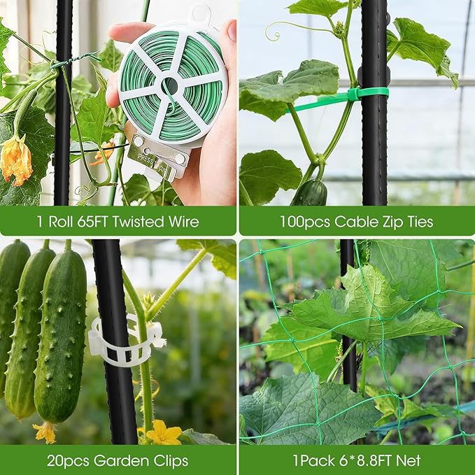 Cucumber Trellis for Raised Bed,U-Shape Garden Trellis for Climbing Plants Outdoor, Metal Arch Vegetables Trellis, Plant Support for Vine (Black, 47.2" Lx21.6 WX47.2 H-Medium)