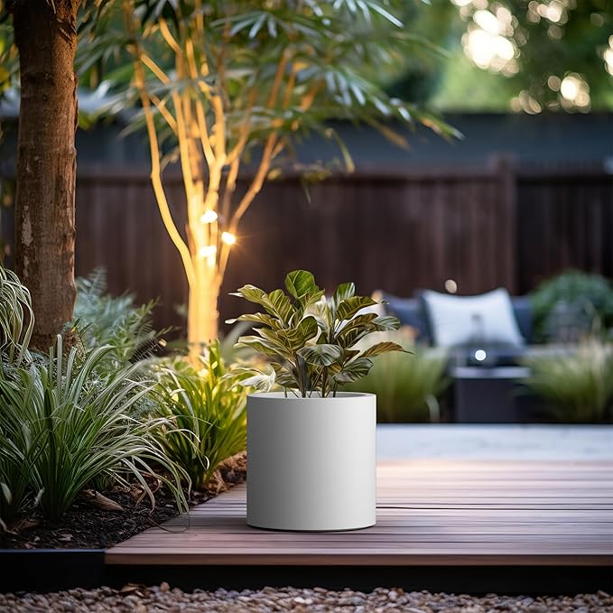 Kante 12.6" Dia Round Concrete Planter, Modern Style Large Cylindrical Plant Pot with Drainage Hole and Rubber Plug for Indoor Outdoor Patio, Pure White