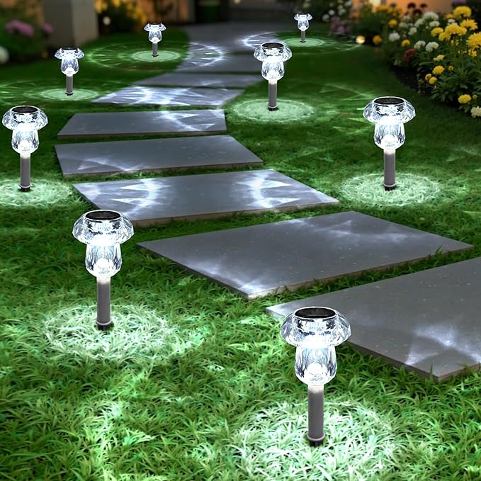 Mancra Solar Lights Outdoor Waterproof, 16 Pack Mushroom Solar Pathway Lights Dusk to Dawn Solar Landscape Lights for Yard, Walkway, Garden Decor, Cool White