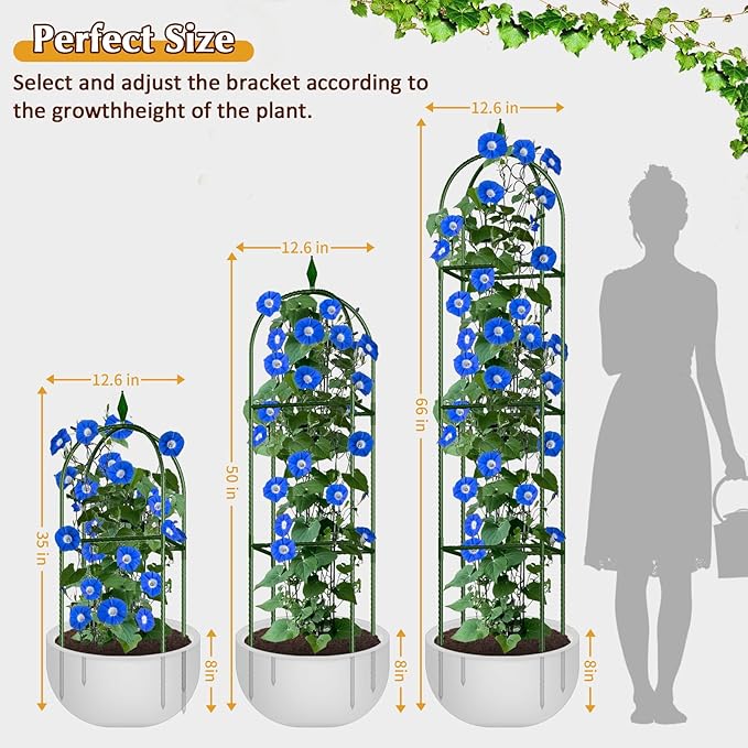 Garden Trellis for Climbing Plants, Tomato Cage, Rose, Flowers, Grape, Pea, Cucumber Trellis, Rustproof Plastic Coated Metal Plant Support for Potted Plants Indoor Outdoor - 2PC Plant Trellis