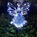 38Inch Angel Solar Lights Outdoor Decorative-Metal&Glass Angel Hydrangea Flower Garden Stake Lawn Light- Waterproof 30 Warm White LED for Remembrance Gifts & Grave Decorations (White)