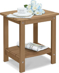 Y&M Outdoor Side Table, HIPS Adirondack Small Double Layer Table, Waterproof Square Outside Table, Balcony Modern End Tables for Patio, Pool, Beach, Porch, Deck, Indoor or Outdoor Use, Brown
