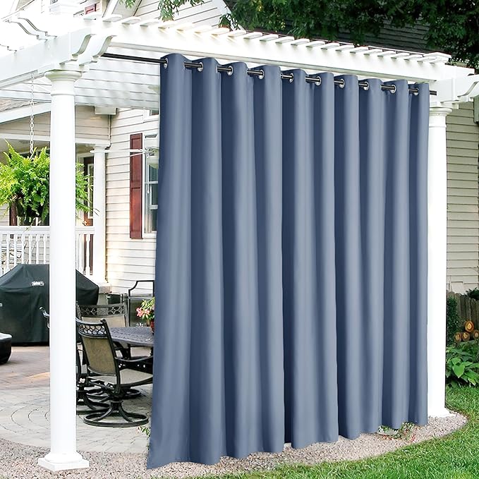 RYB HOME Extra Wide Outdoor Curtains for Patio Waterproof Heavy Duty Thermal Insulated in Summer Full Coverage Privacy for Porch, Cabana & Pool, W150 x L84, Stone Blue, 1 Panel