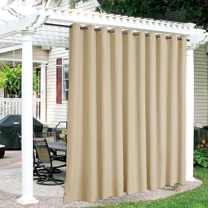RYB HOME Extra Wide Outdoor Curtains for Patio Waterproof Heavy Duty Thermal Insulated in Summer Full Coverage Privacy for Porch, Cabana & Pool, W150 x L84, Biscotti Beige, 1 Panel