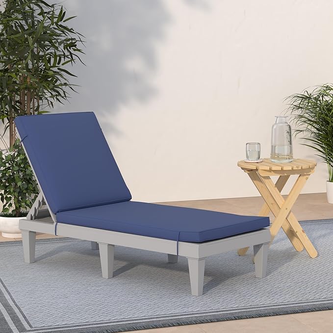 Best Choice Products Outdoor Lounge Chair, Resin Patio Chaise Lounger for Poolside, Backyard, Porch w/Seat Cushion, Adjustable Backrest, 5 Positions, 330lb Capacity - Gray/Navy