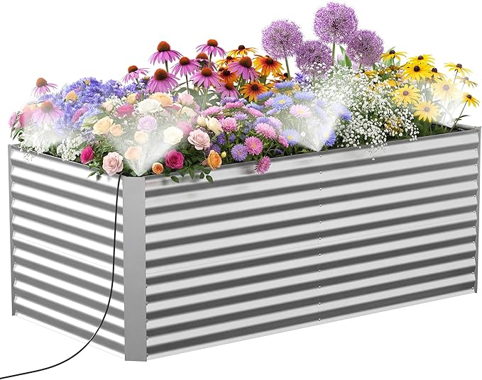 8x4x3 ft Tall Galvanized Raised Garden Bed with Self-Watering System, Elevated Planter Boxes Outdoor, Rectangular Deep Raised Beds for Gardening,Vegetables,Flowers, Backyard, Patio