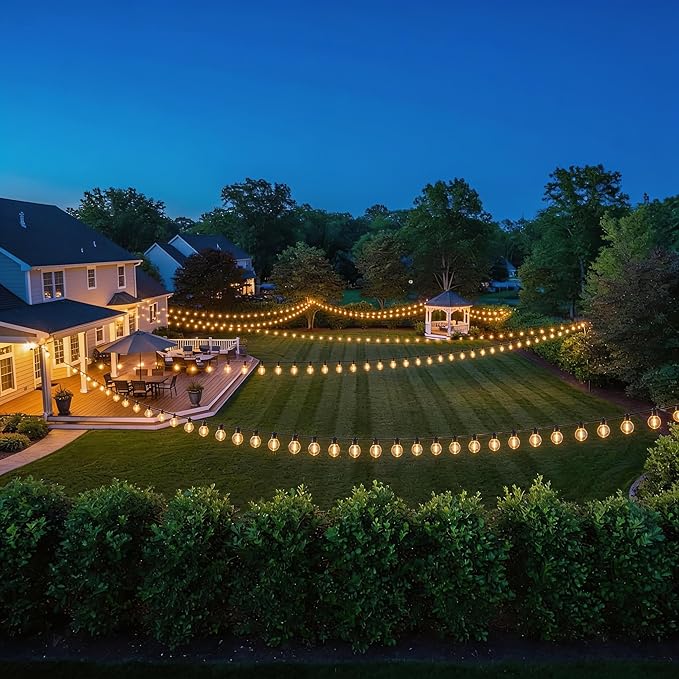 RTTY Dense-Glow 300FT Modular Professional Outdoor String Lights System with 150 G40 Bulbs(3x100FT)-Configure for Estate Borders, Multi-Area Event Sites, Commercial Corridors & Permanent Installations