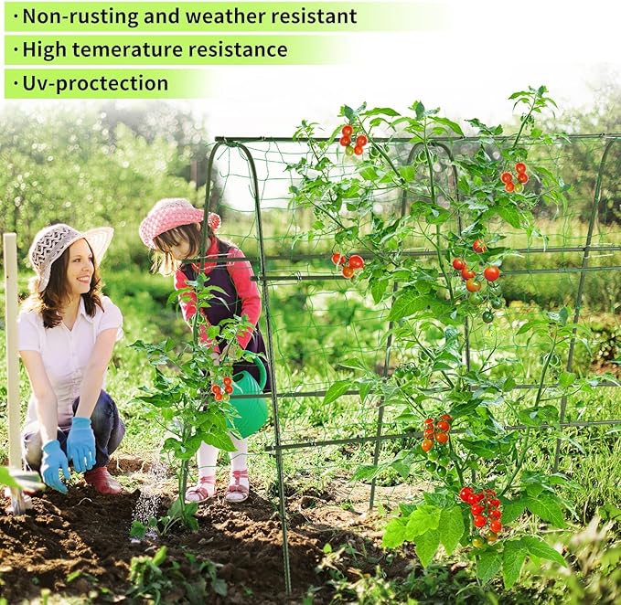 Lalahoni Cucumber Trellis, 65x48 inch Garden Trellis for Climbing Plants Outdoor, Metal Garden Arch Climbing Plant Support Vegetables Peas Beans Squash Cucumber Trellis for Raised Bed, Green