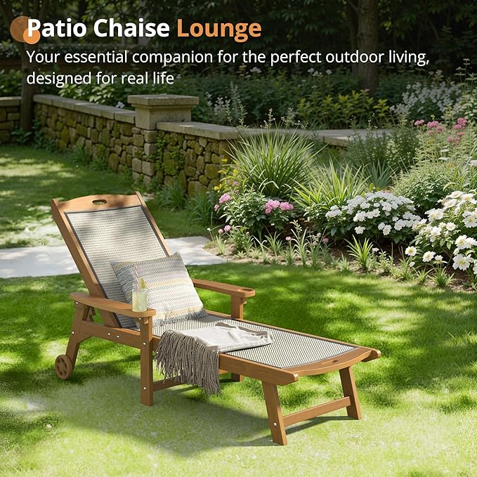 LUE BONA Chaise Lounge Chair Outdoor Set of 2, HDPS and HDPE Wicker Material, Patio Lounge Chair with Adjustable Backrest, Resin Pool Lounge Chairs with Wheels for Backyard, Poolside and Deck