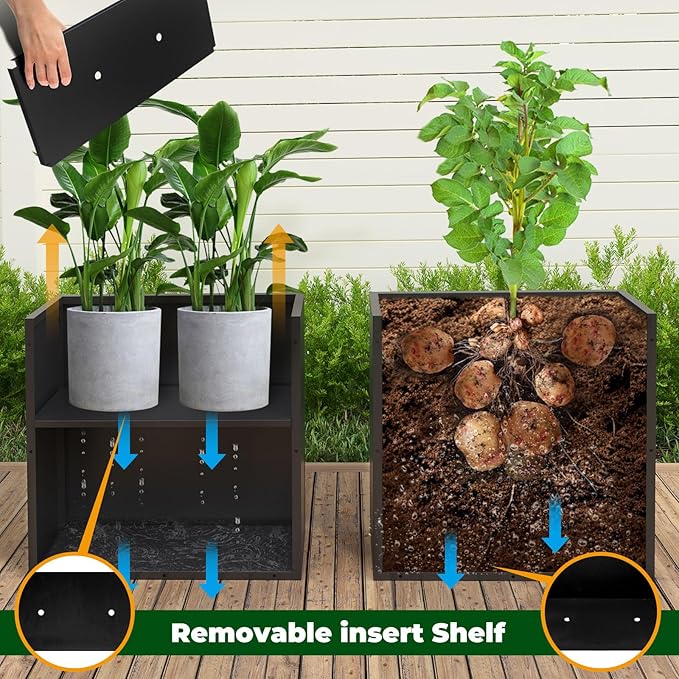 Black Steel Planter Box for Outdoor Plants 24" x 10" x 24" Metal Rectangular Outdoor Planter Box All-Weather Use with Drainage Holes for Patio,Porch,Garden (Black, 24 * 10 * 24)