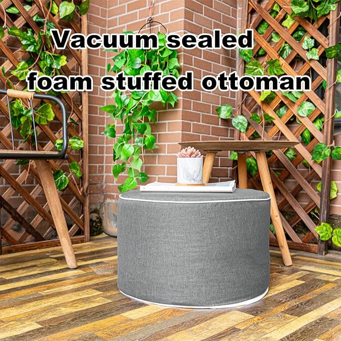 Outdoor Ottoman Outdoor Ottomans for Patio 19x12 Inches Modern Lightweight Foam Stuffed Pouf Outdoor Footstool Footrest Foot Stool Waterproof (Gray)