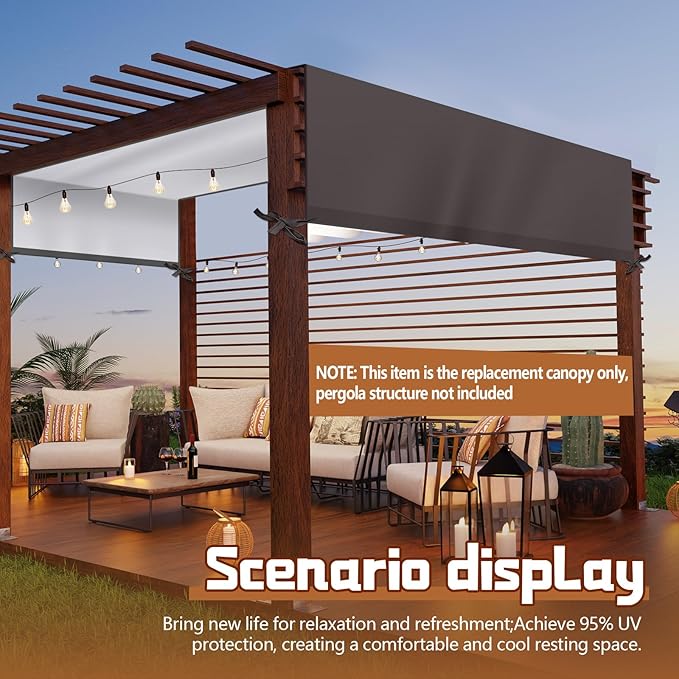 Universal Pergola Replacement Canopy Outdoor Canopy Shade Cover Waterproof Shade Top Cover for Outdoor Patio Porch Backyard(10 x 10 ft,Coffee)