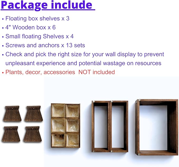 LaLaGreen Wall Planters for Indoor Plants (13-Piece Set) Small Wall-Mounted Vertical Plant Holder, Large Wooden Floating Shelves Decorative Wood Display for Kitchen, Bathroom, Living Room, Home Decor