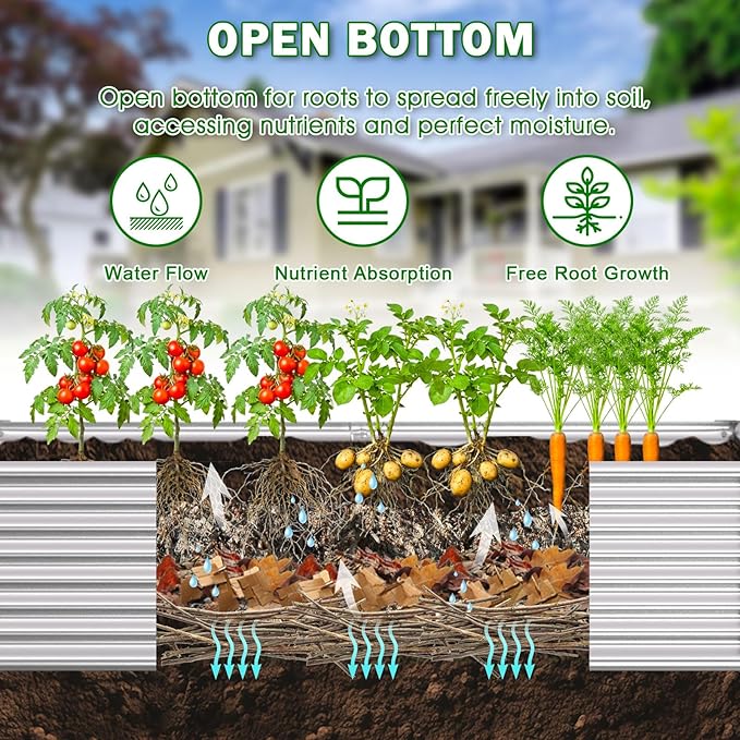 Galvanized Raised Garden Bed Kit Outdoor Patio,6x3x2ft Large Rectangular Metal Planter Boxes,Deep Root Box Planter for Gardening, Vegetables, Flowers, Herbs, 1 Pack, Silver
