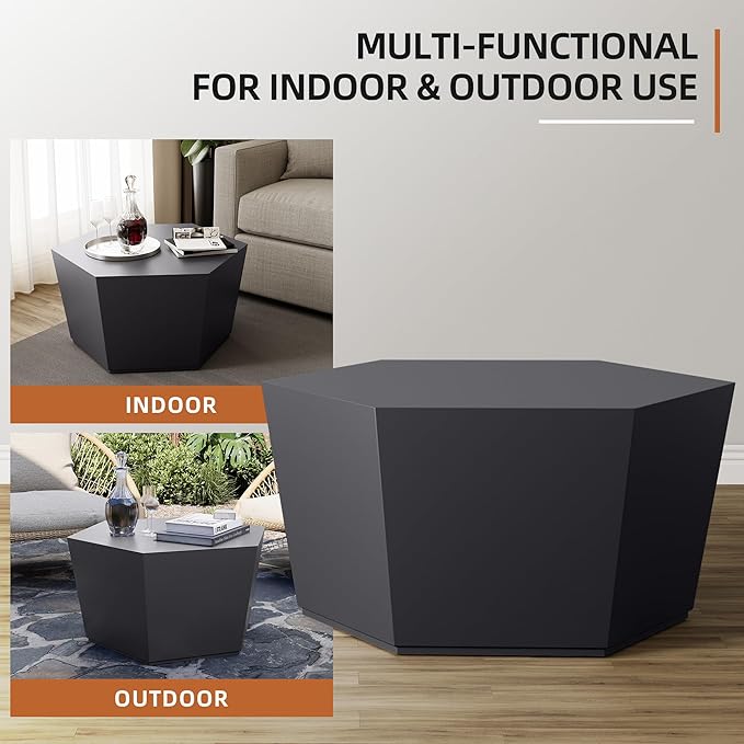 UPHA Outdoor Hexagon Coffee Table, Small Modern Minimalist Accent Tables, Low Light Concrete Center Table for Living Room, Outside Patio, Deck, 28×24.2×15.4, Dark Gray