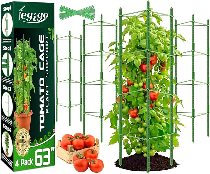 Legigo 4-Pack Tomato Cage for Garden Plant Support- Up to 63inch Garden Stakes Tomato Cage, Tomato Trellis for Potted Plants, Tomato Cages Plant Stakes for Climbing Vegetables Plants Flowers