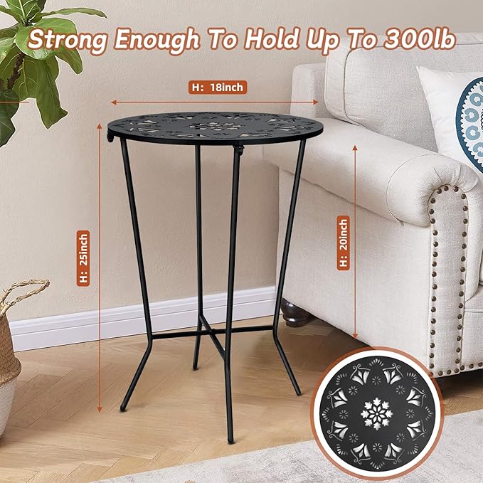 25" Height Side Table, 18inch Round Metal Outdoor Patio Bistro Table, Weather Resistant Accent Side Table Drink Table for Backyard, Livingroom, Yard Balcony