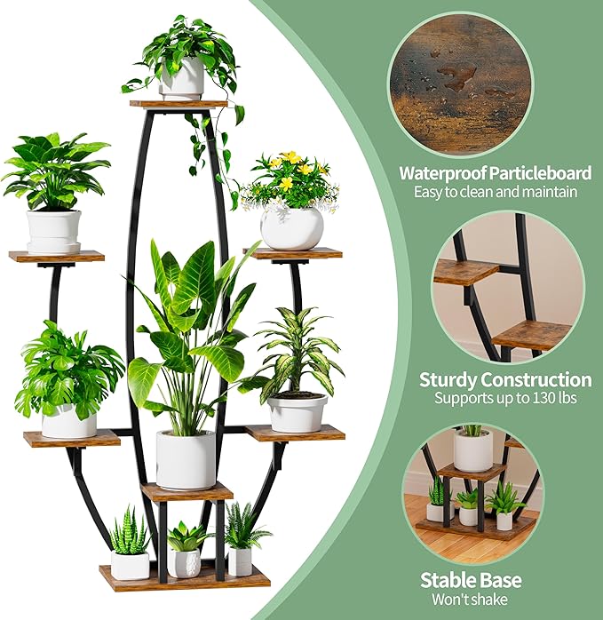 JUSTOGO Plant Stand Indoor with Grow Lights - 7 Tiered Large Plant Shelf Indoor, 47" Corner Plant Stands for Indoor Plants Multiple, Metal Plant Rack Flower Holder Display for Living Room, Home Decor