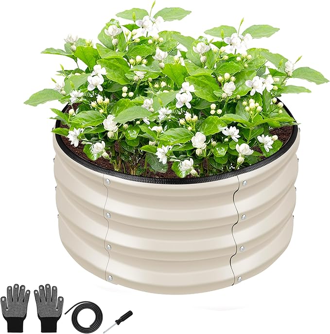 ZXZYHFTY Round Galvanized Raised Garden Bed kit,White Outdoor Garden Raised Planter Box, Round Large Metal Raised Garden Beds for Vegetable 2 * 2 * 1ft 1Pack