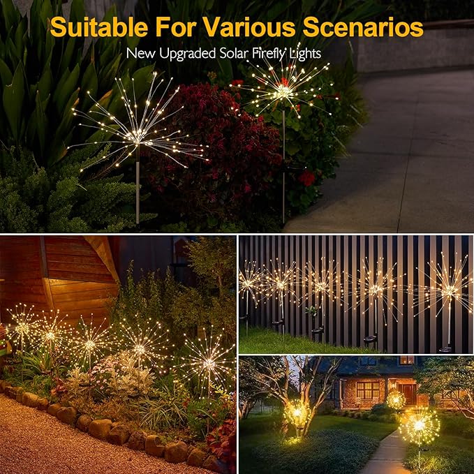 SUNNEST Solar Lights Outdoor, 150 LED Firework Light with 8 Modes Solar Garden Light for Yard Outside Fairy Lights Decor for Pathway Flowerbed Planter Balcony Patio Garden Decor (2 Pack 300LED)