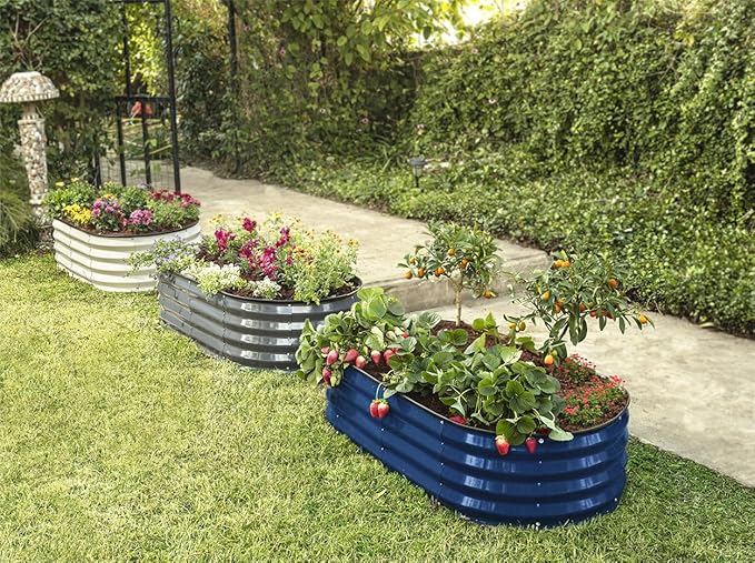 Plant & Plot Galvanized Raised Garden Beds Outdoor // 4×2×1 ft Planter Raised Beds for Gardening, Vegetables, Flowers // Large Metal Garden Box (Navy) // Patented Tool-Free Design