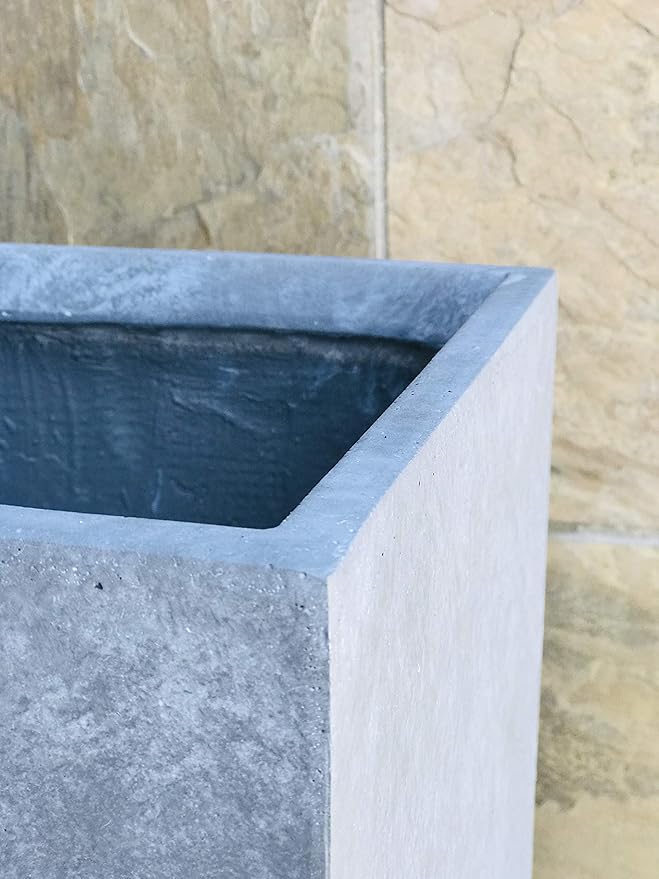 Kante 15.7" H Tall Rectangular Concrete Planters, Outdoor Indoor Lightweight Plant Pots with Drainage Hole and Rubber Plug, Modern Style for Home Garden Patio, Slate Gray