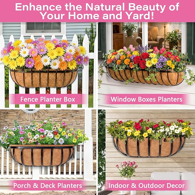 Legigo 4 Pack 24 Inch Natural Trough Coco Liner for Planters- Window Box Liners Coconut Basket Liners, Planter Box Coconut Liner for Window Flower Box Pots, Fence Trough Planter, Wall Planter Basket