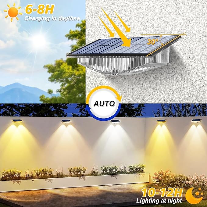 Solar Lights Outdoor for Mailbox, House Numbers, Address, Sign with 6 RGB Colors/Warm White/Cool White, IP65 Waterproof Fence Lights, Solar Powered Dusk to Dawn Wall Light Outside (4 Pack)