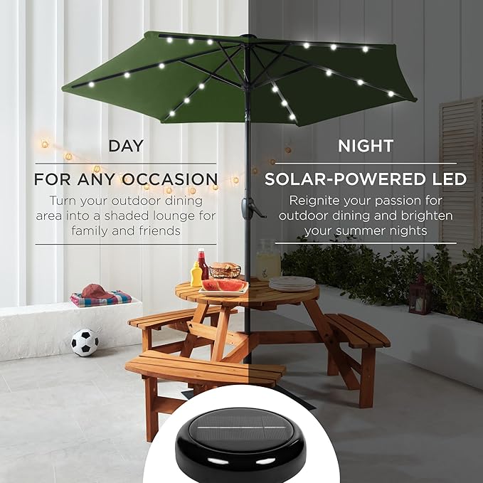 Best Choice Products 7.5ft Outdoor Solar Market Table Patio Umbrella for Deck, Pool w/Tilt, Crank, LED Lights - Fern