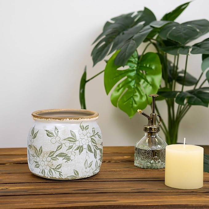 Flower Pot,Vintage Ceramic Pot for Planter with Drainage Holes, 6.29 inch Ice Crack Glazed Indoor Planters Pot for Indoor,Tucan Home Decor,Gardening Gifts (Vintage)