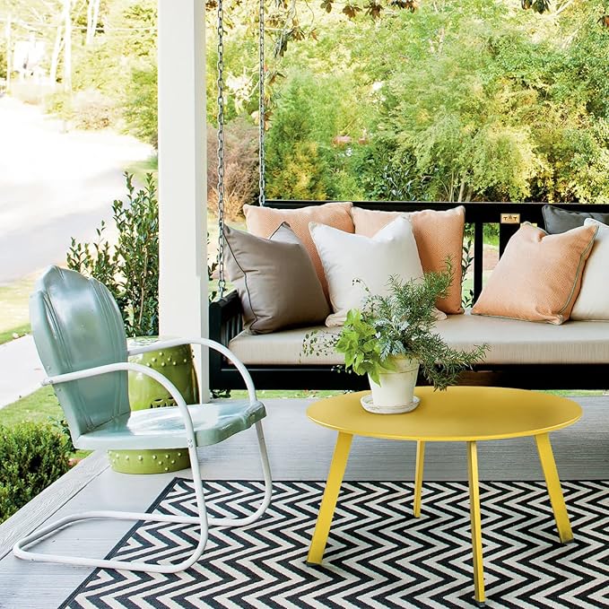Grand Patio Round Steel Patio Coffee Table, Weather Resistant Outdoor Large Side Table, Yellow…