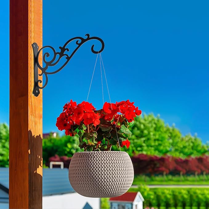 Hanging Planter Hooks 6-Inch 2 Pcs,Outdoor Hanging Brackets Wall Hook Heavy Duty Brackets,Black Iron Planters Hook Indoor/Outdoor Planter Hanger Brackets