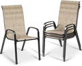 MAMIZO Patio Dining Chairs, Stackable All Weather Teslin Chair, Heavy Duty Outdoor Breathable Chairs Set, w/Armrests, Upgraded Chair FeetW/Strenthened Iron Spacers, 330 LBS (4, Brown)