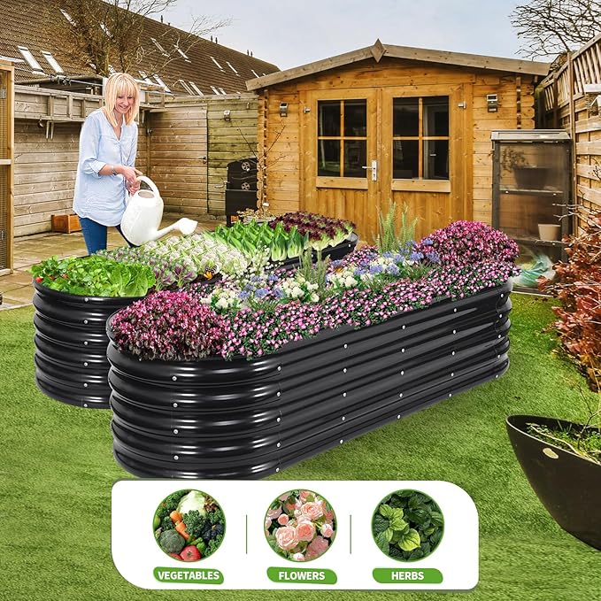 Galvanized Raised Garden Bed Outdoor- Raised Beds for Gardening| Metal Planter Box, Steel Raised Garden Bed Kit with Safety Edging and Gloves for Vegetables, Flower, Herbs (6x2x1.4FT, Gray)