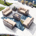 Kullavik 10 Pieces Outdoor Patio Furniture Set with 43" 55000BTU Gas Propane Fire Pit Table PE Wicker Rattan Sectional Sofa Patio Conversation Sets,Khaki