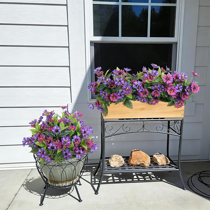 Fake Artificial Flowers for Outdoors Decoration,4 Bundles Silk Faux Spring Flowers with Plants Leave UV Resistant for Planter Front Door Porch Yard Patio Window Box Home Indoor Decor