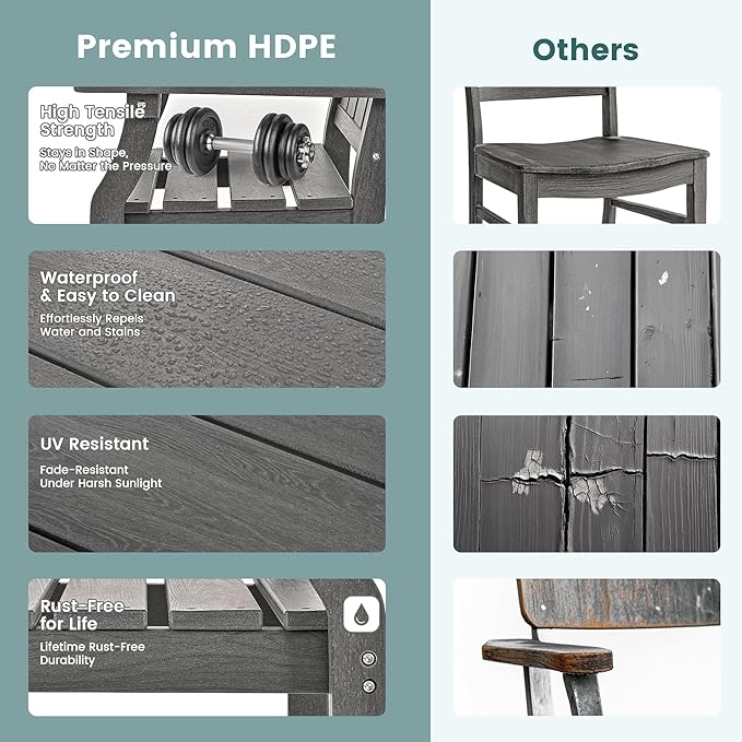 Pamapic 7 PCS Outdoor Dining Set, Spacious HDPE Outdoor Table and Chairs, Wood Grain Patio Furniture Sets with Elegant Armrest, All-Weather Outdoor Furniture with Umbrella Hole, Gray