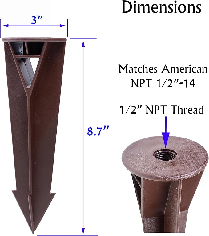 ABS Plastic Ground Stake Spike Replacement for Low Voltage Landscape Light，Outdoor Garden Spotlight Pathway Flood Light,1/2"-14 NPSM Thread