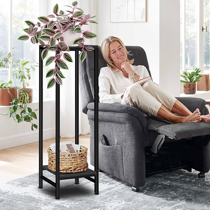 Plant Stand Indoor, 41'' Tall Plant stands for Indoor Outdoor Plants, 2 Tier Heavy Duty Metal Pedestal Stand Modern Display Rack for Living Room, Black