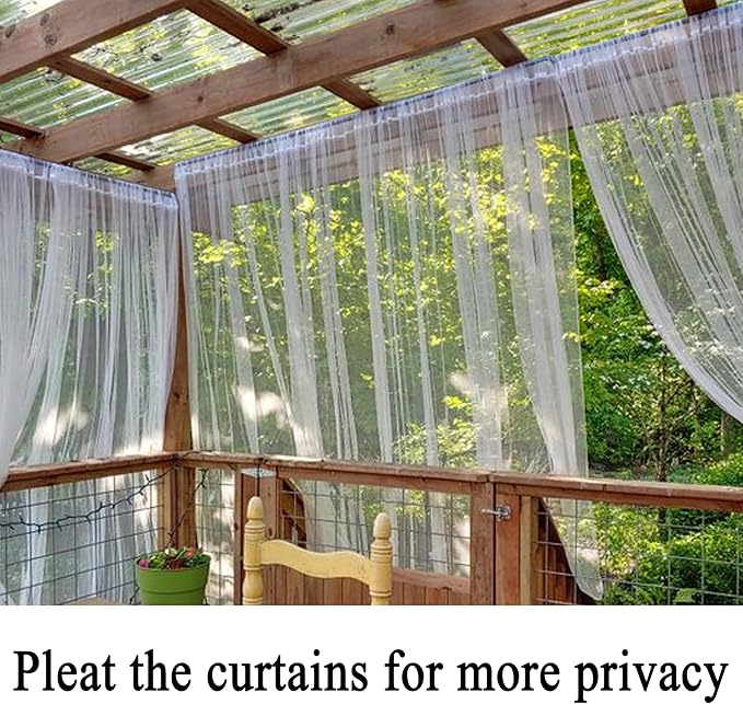 Patio Screen Mesh Outdoor Curtains Waterproof Sheer Lightweight Bug Netting for Porch Gazebo Garden Party Wedding Backdrop, White, W 125 x L 108 inch per Panel, 2 Panels