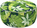 LVTXIII Indoor/Outdoor Inflatable Ottoman with Handle D21 x H9 Inch, Weather-Resistant Round Footstool Pouf for Patio Camping Living Room, Portable Footrest Extra Seating, Jungle Leaves