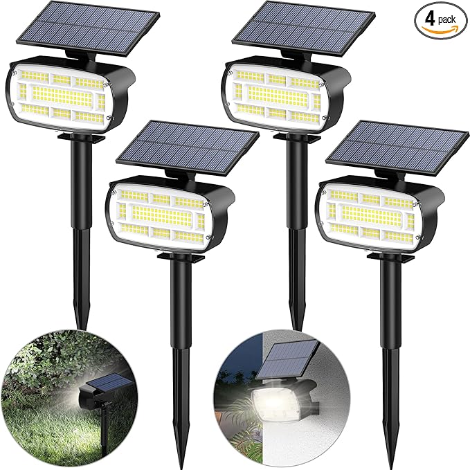 Fabrito Large Solar Spot Lights Outdoor 4 Pack, 1000 Lumens High Brightness, IP65 Waterproof Solar Spotlight with 136 LEDs, Dusk to Dawn Solar Landscape Lights for Yard, Garden, Pathway, Plants(White)