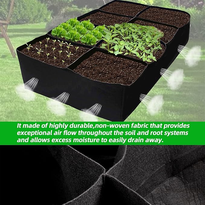 CJGQ Fabric Raised Garden Bed, 128 Gallon 8 Grids Plant Grow Bags, 3x6FT Planter Raised Beds for Growing Vegetables Potatoes Flowers, Rectangle Planting Container for Outdoor Gardening