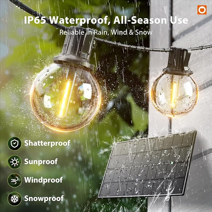 addlon 150FT Solar String Lights Outdoor Waterproof with Remote, Dimmable Commercial Grade Solar Powered String Lights with 80 LED Bulbs, Hanging Light for Camping Backyard Party Decor