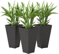 Outsunny 28 Inch Tall Planters for Outdoor Plants, Set of 3 Plastic Flower Pots with Marble Finish and Drainage Holes, Stackable Tapered Large Planters for Indoor Plants, Front Porch Decor, Brown