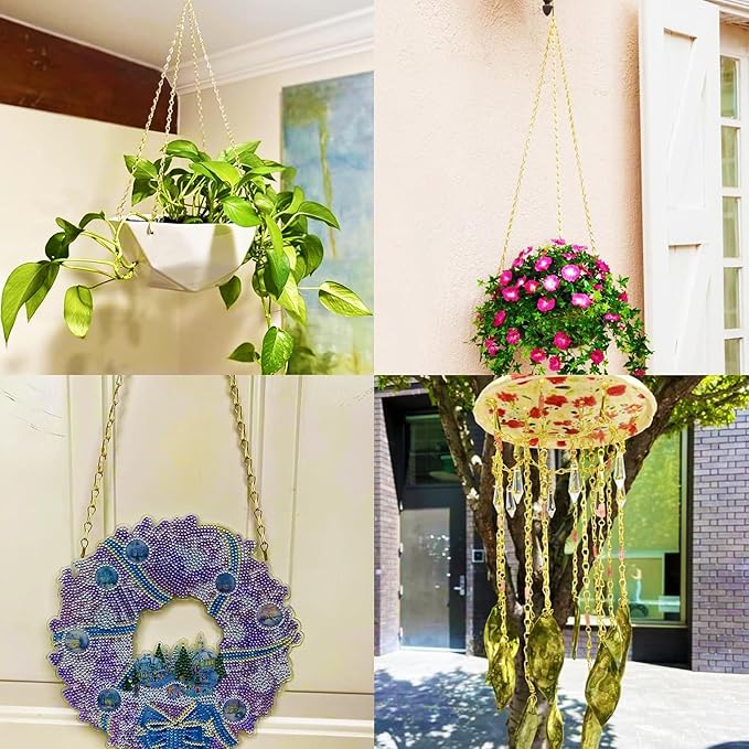 RIFNY Gold Chain for Hanging Plants, 20 Inch Small Plant Chains for Hanging Baskets Kits with Hooks for Bird Feeders Planters Billboards Lanterns Wind Chimes Ornaments Outdoor Indoor Use (10 PCS)